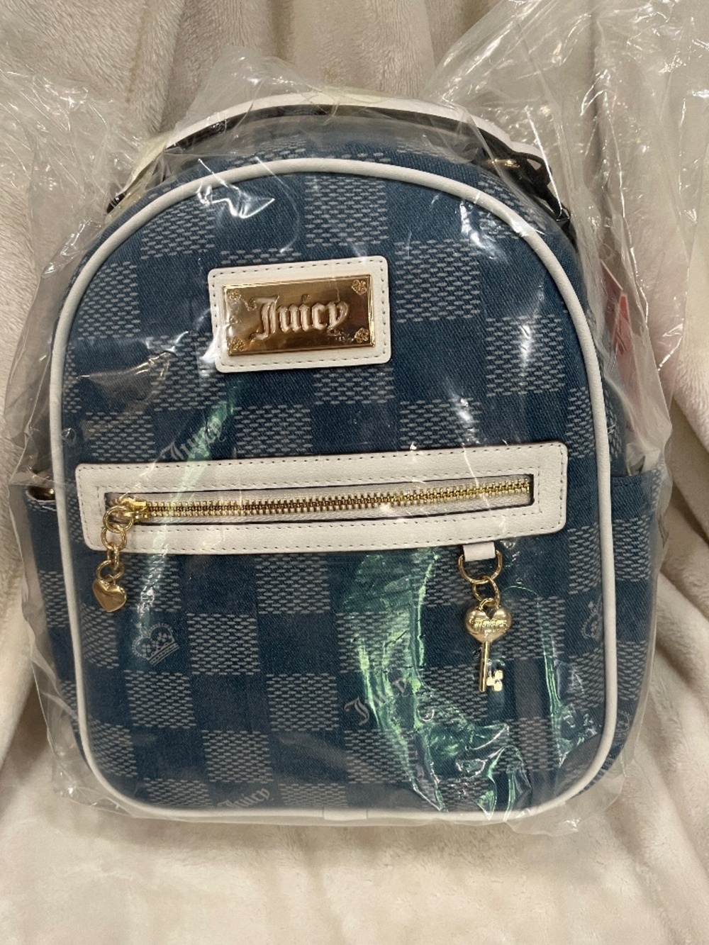 Juicy Couture blue checked backpack NWT